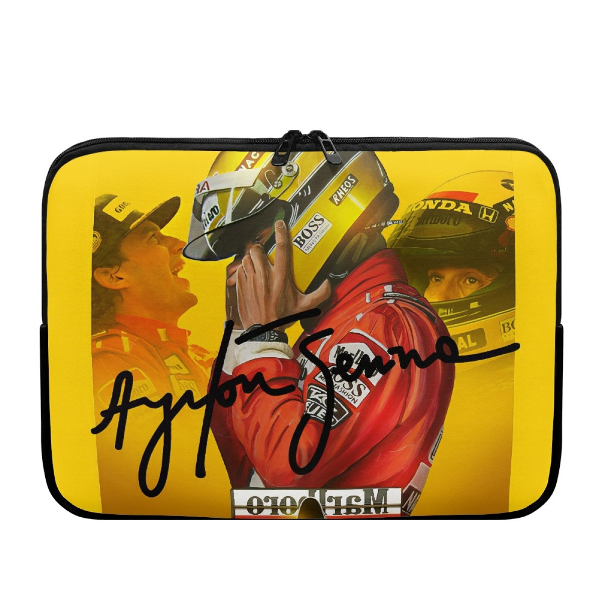 F1 Formula One Ayrton Senna Laptop Sleeve Carrying Case For 10 12 13 15 17 Inch Notebooks - Ayrton Senna Side Portrait Yellow Background