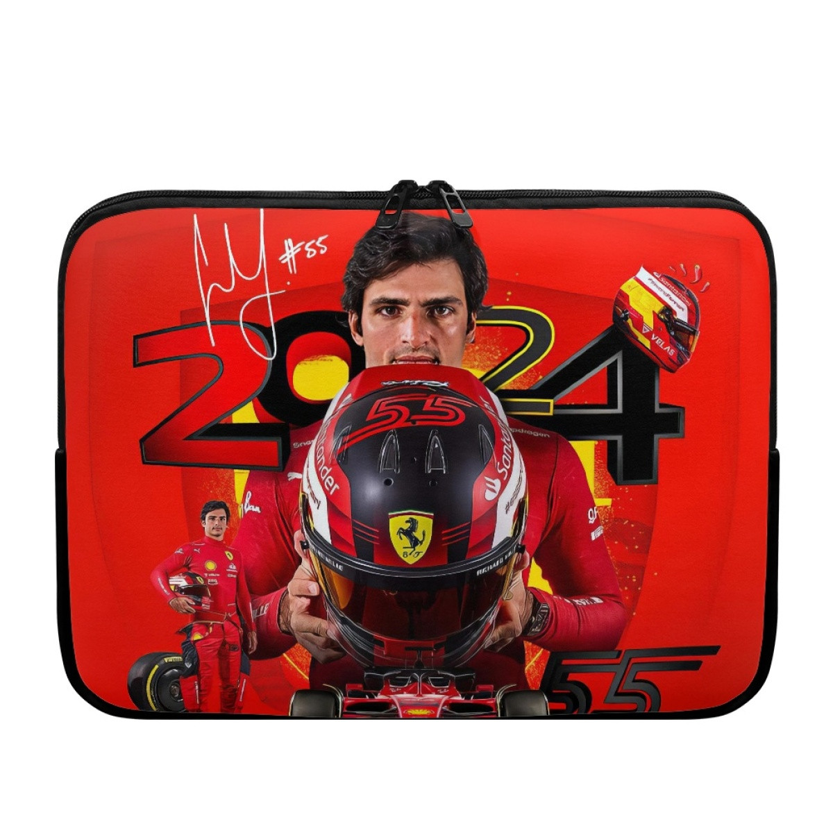 F1 Formula One Carlos Sainz Laptop Sleeve Carrying Case For 10 12 13 15 17 Inch Notebooks - Carlos Sainz Essere Ferrari 2024 Poster Red Background