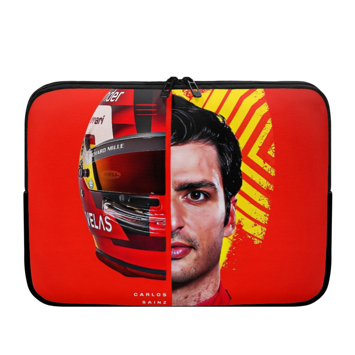 F1 Formula One Carlos Sainz Laptop Sleeve Carrying Case For 10 12 13 15 17 Inch Notebooks - Carlos Sainz Half Face Essere Ferrari Poster Red Background
