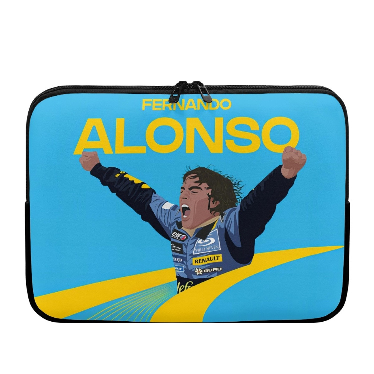 F1 Formula One Fernando Alonso Laptop Sleeve Carrying Case For 10 12 13 15 17 Inch Notebooks - Fernando Alonso F1 Champion 2005-06 Vector Illustration