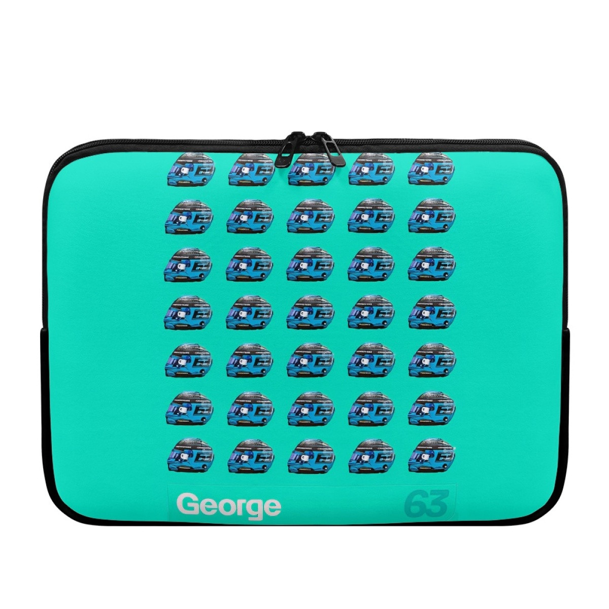 F1 Formula One George Russell Laptop Sleeve Carrying Case For 10 12 13 15 17 Inch Notebooks - George Russell 63 Helmet 2023 On Cyan Background