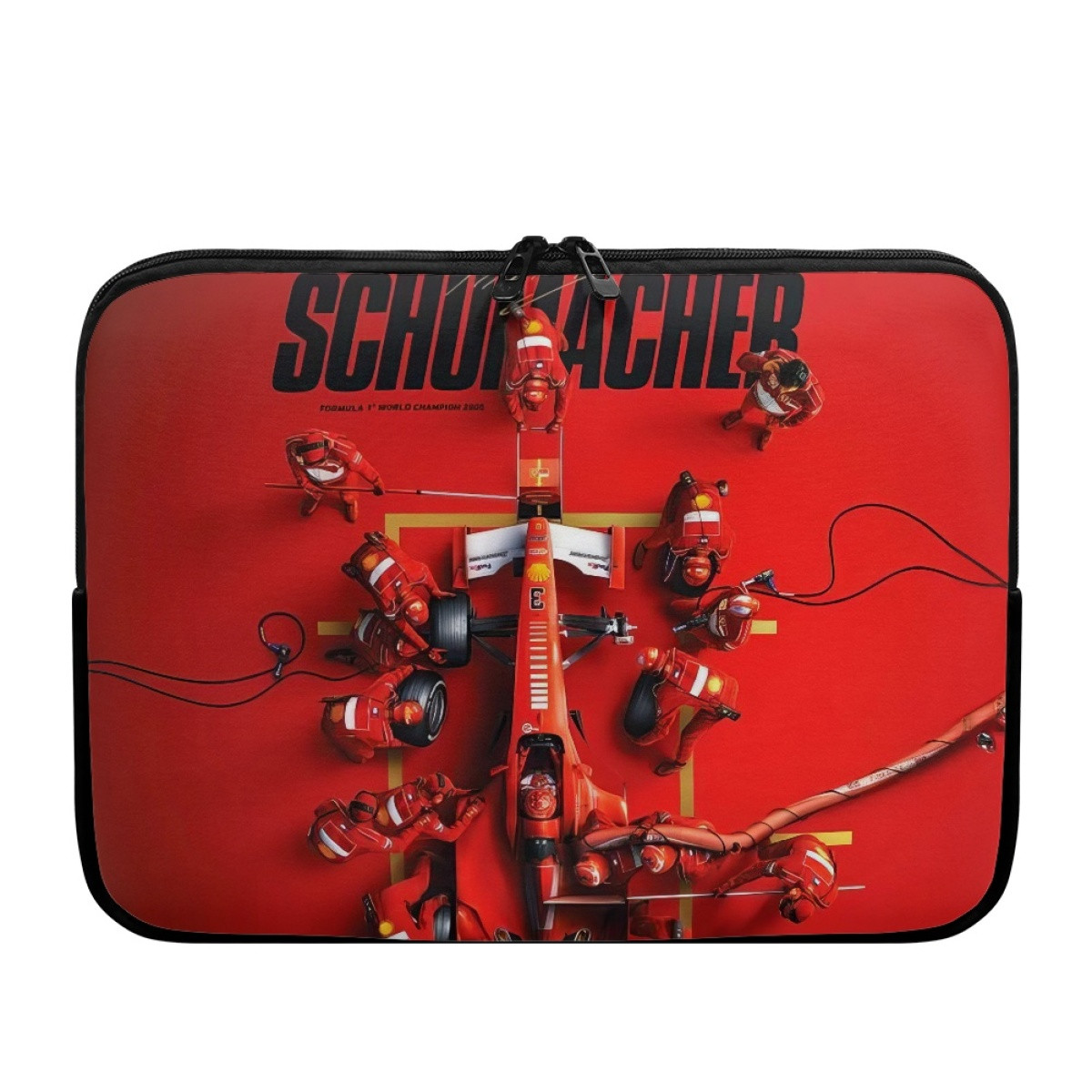 F1 Formula One Michael Schumacher Laptop Sleeve Carrying Case For 10 12 13 15 17 Inch Notebooks - Michael Schumacher Formula 1 Pit Crew Red Background