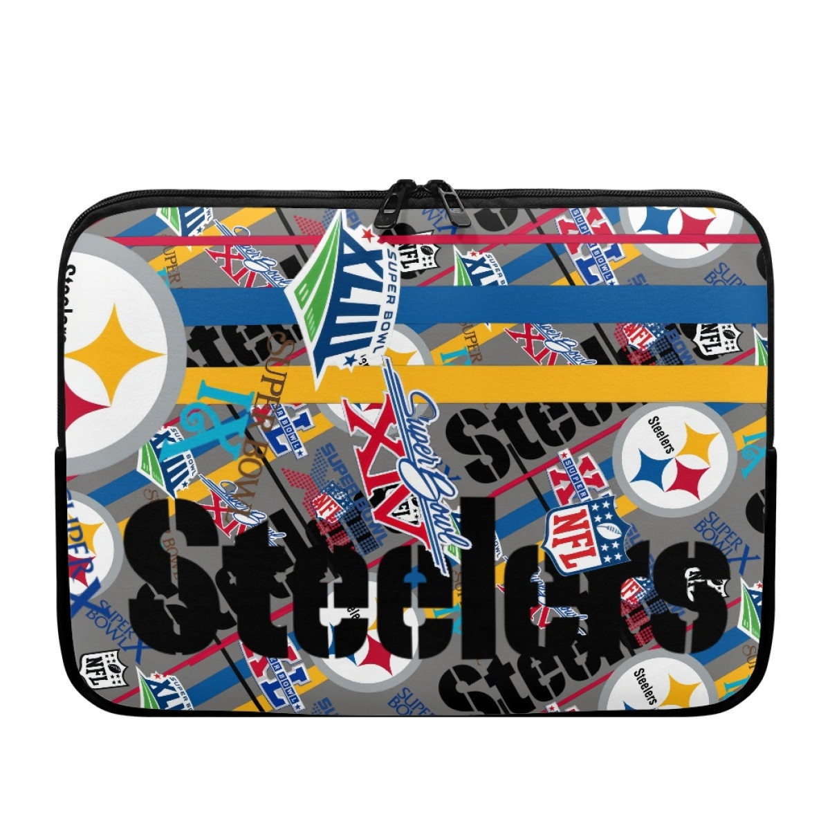 NFL Pittsburgh Steelers Laptop Sleeve Carrying Case For 10 12 13 15 17 Inch Notebook - Pittsburgh Steelers Super Bowl Championship Mania Collage Logo