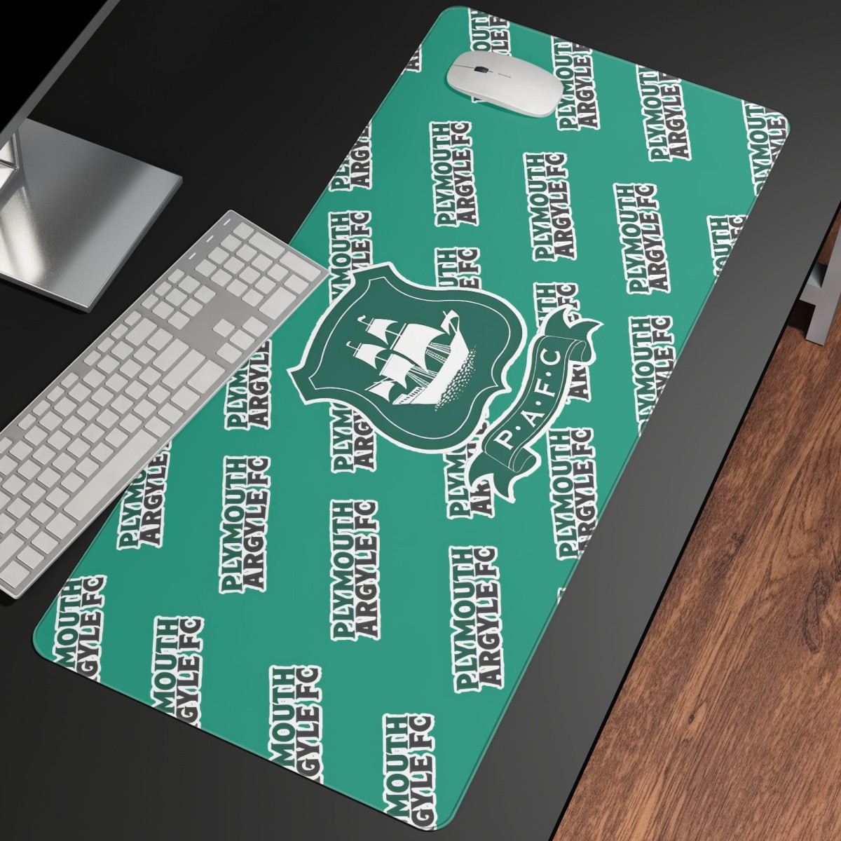 Plymouth Argyle FC Large Mouse Pad Computer Keyboard Mat Desk Pad - Argyle Football Club Medley Monogram Wordmark