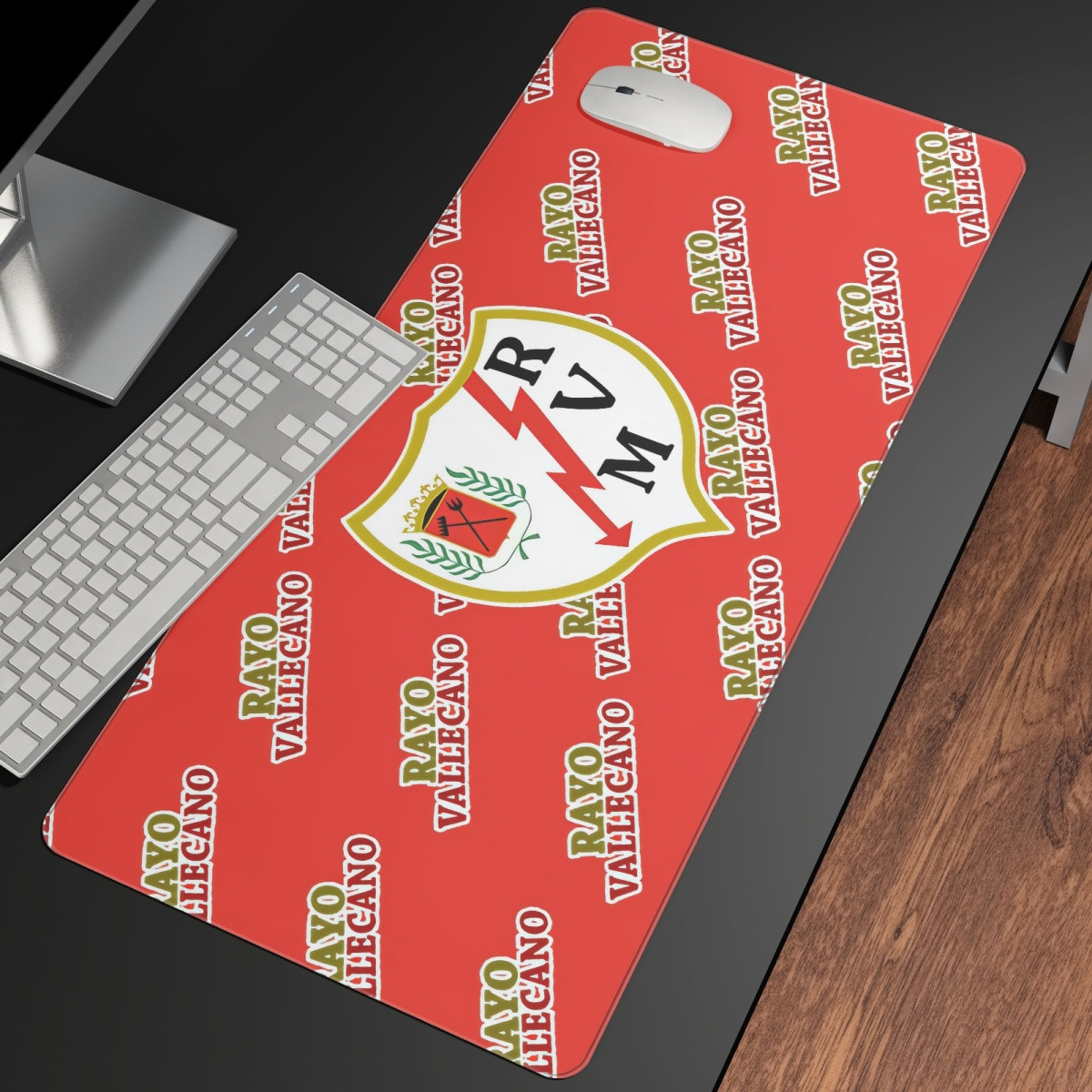 Rayo Vallecano Large Mouse Pad Computer Keyboard Mat Desk Pad - Vallecano Football Club Medley Monogram Wordmark