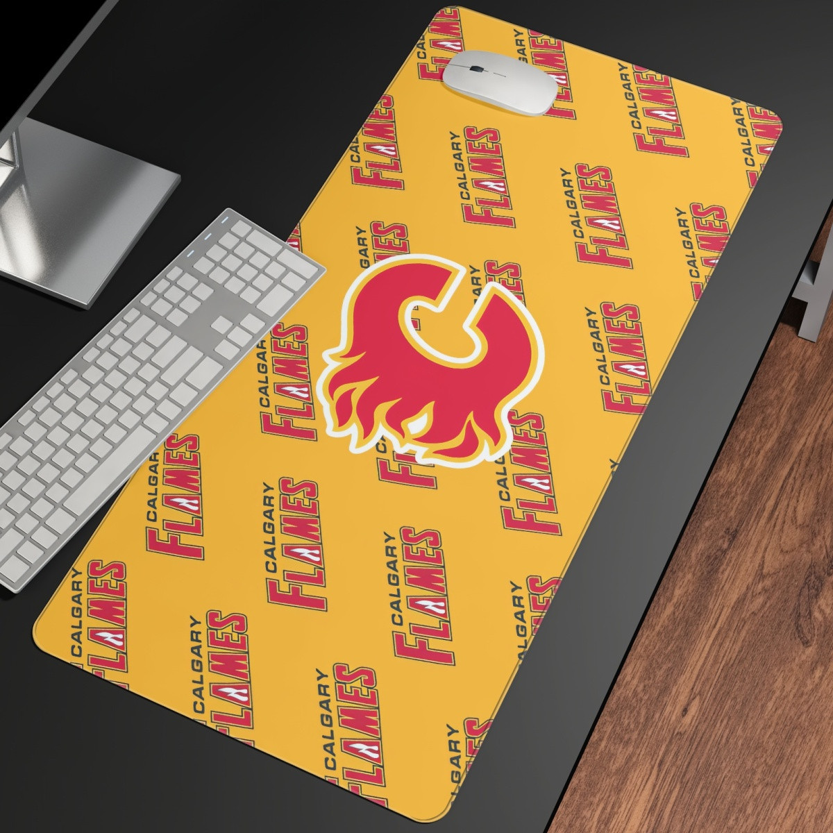 NHL Calgary Flames Large Mouse Pad Computer Keyboard Mat Desk Pad - Calgary Flames Medley Monogram Wordmark