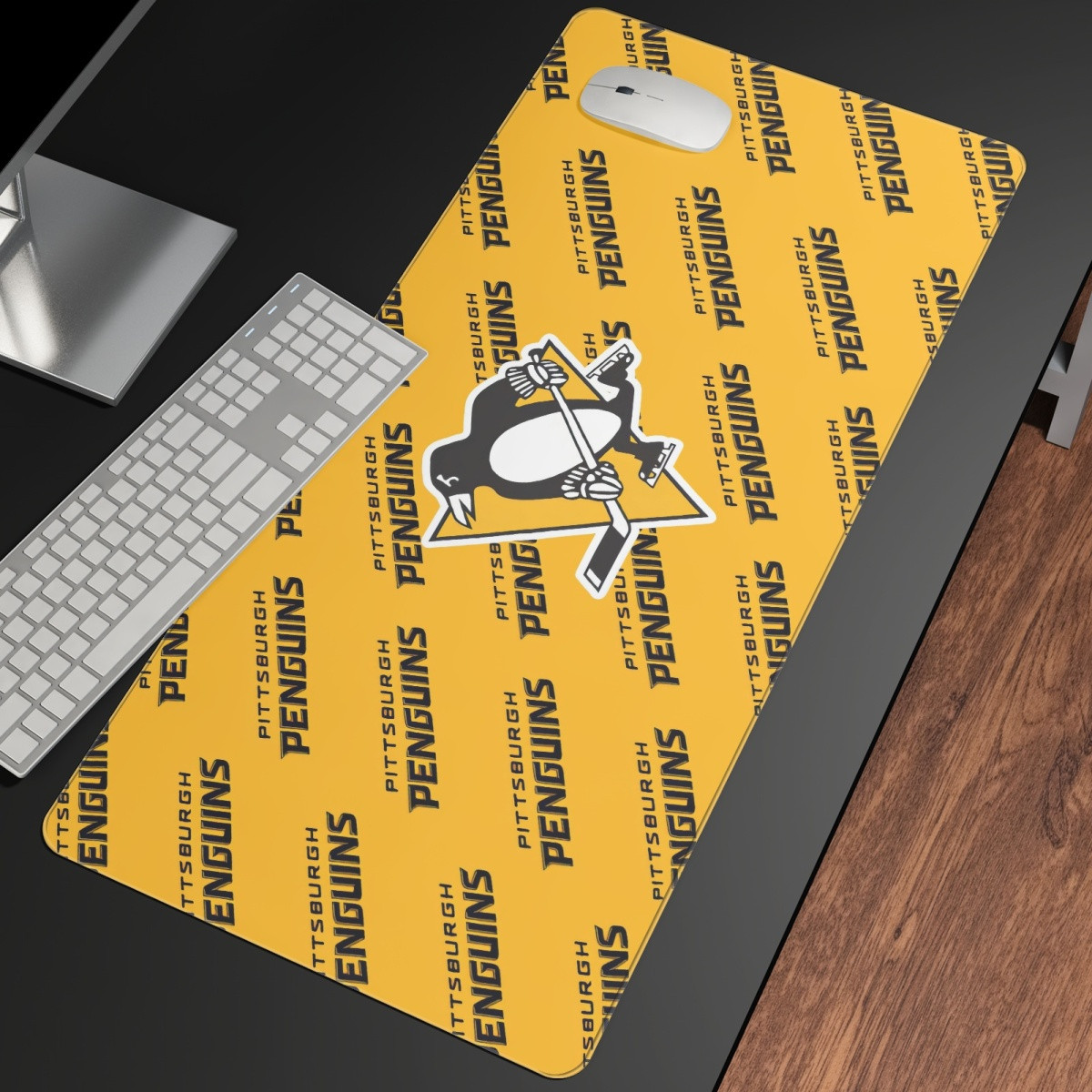 NHL Pittsburgh Penguins Large Mouse Pad Computer Keyboard Mat Desk Pad - Pittsburgh Penguins Medley Monogram Wordmark