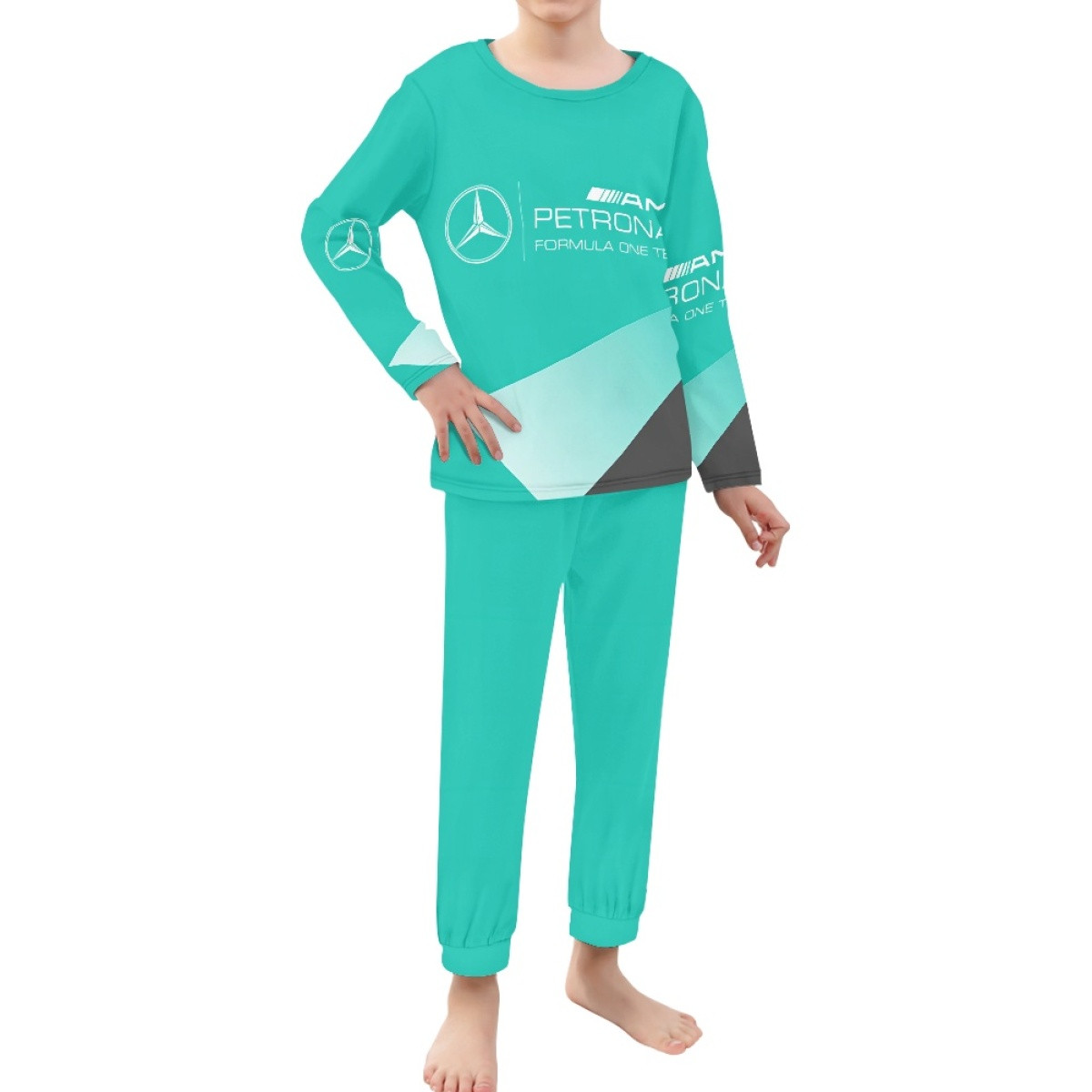F1 Formula One Mercedes Benz Pajamas Pyjamas - Mercedes Benz AMG Petronas F1 Team Cyan Background Poster