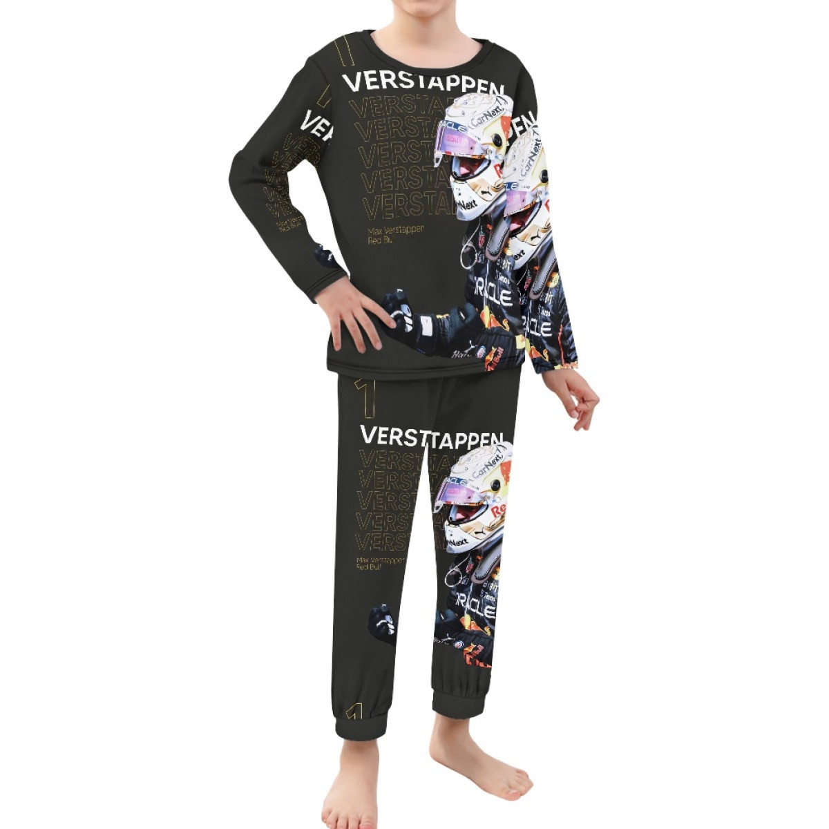 F1 Formula One Max Verstappen Pajamas Pyjamas - Max Verstappen Position 1 Celebration On Black Background