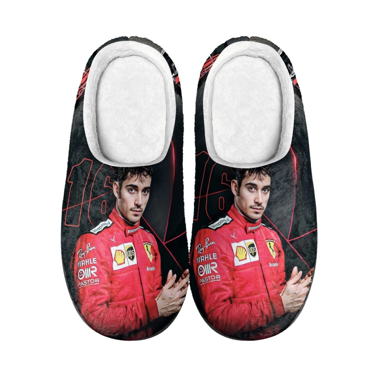 F1 Formula One Charles Leclerc Slippers - Charles Leclerc 16 Portrait On Black Background