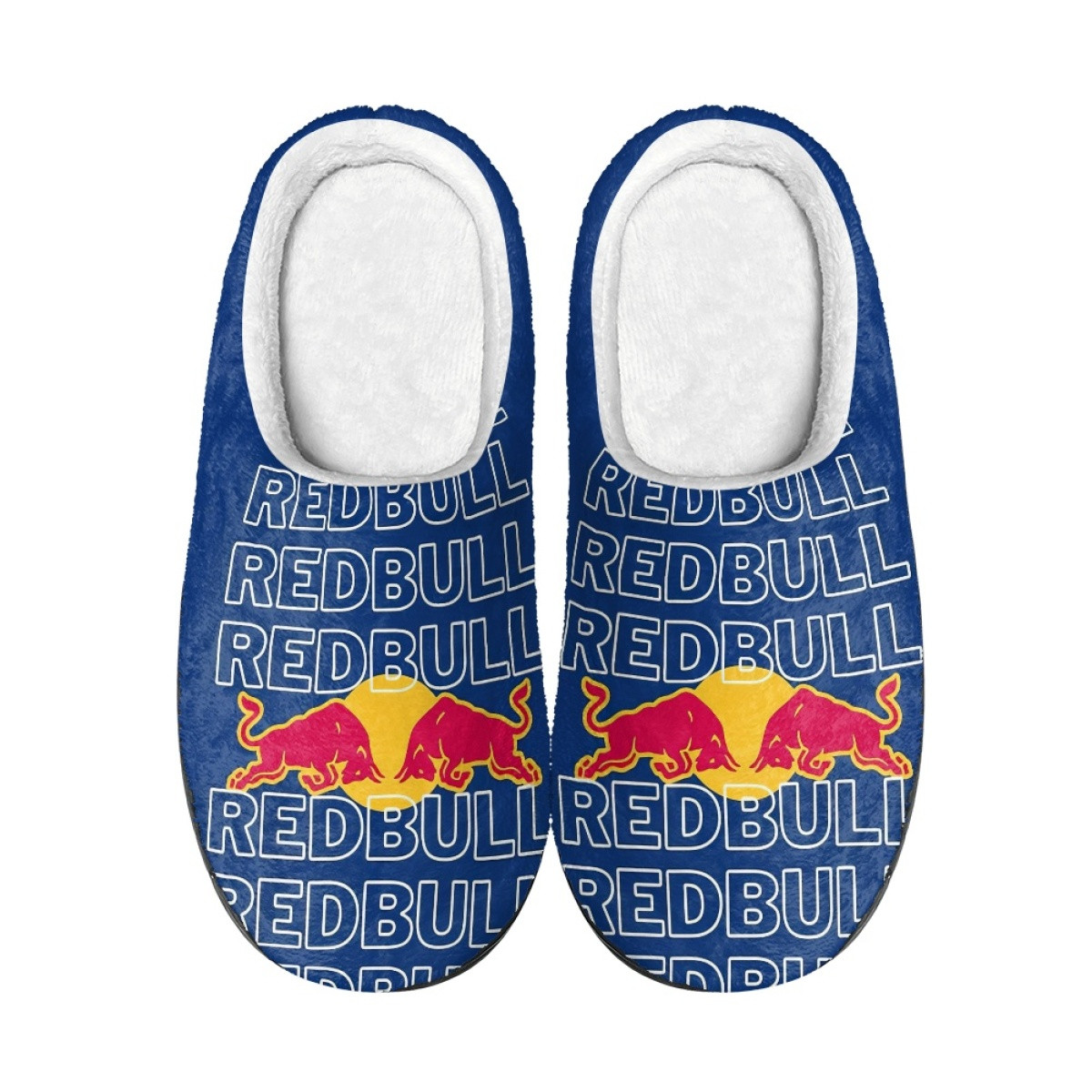 F1 Formula One Red Bull Slippers - Red Bull Logo On Word Art Blue Background