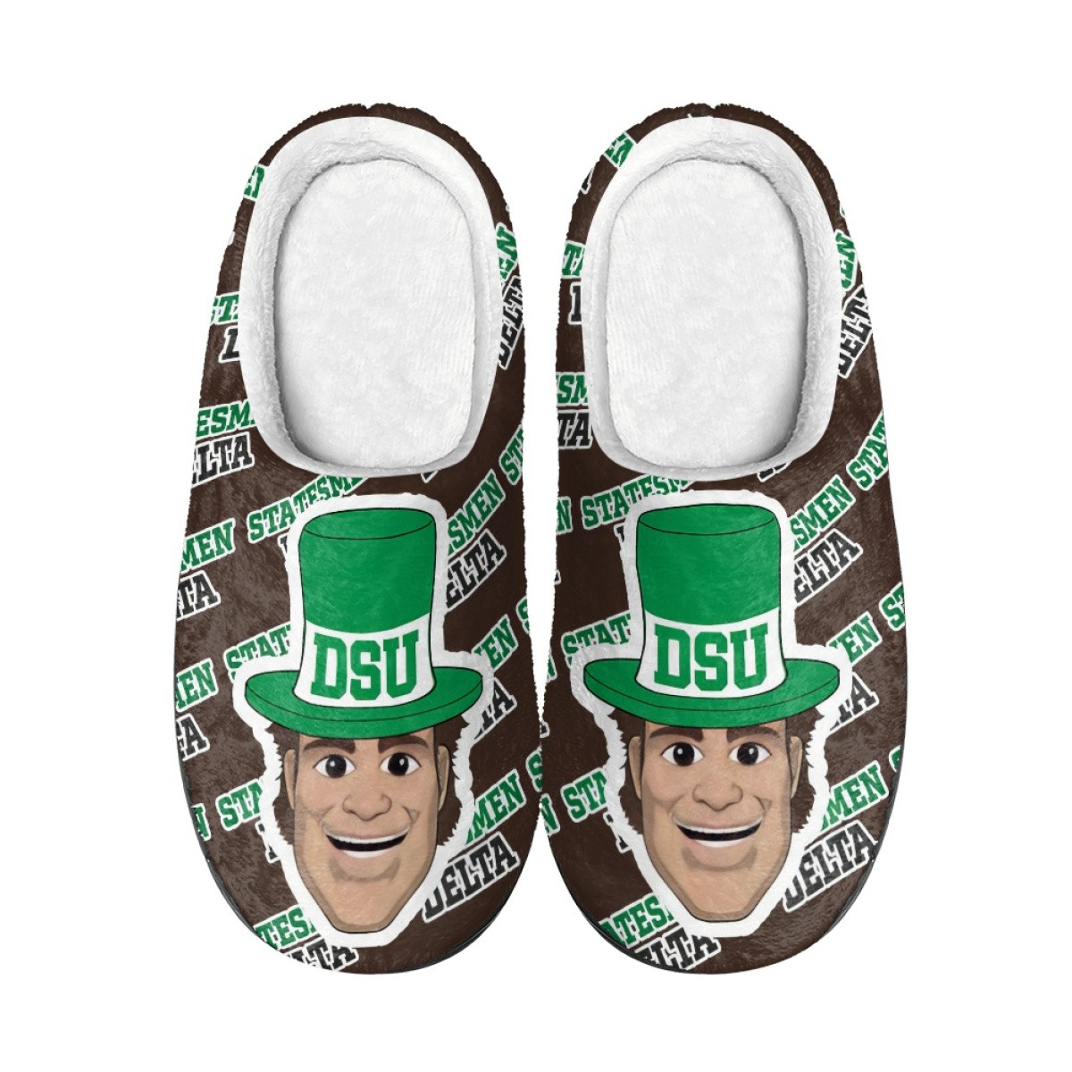 Statesmen Delta State University Slippers - Statesmen Delta State University College Football Medley Monogram Wordmark
