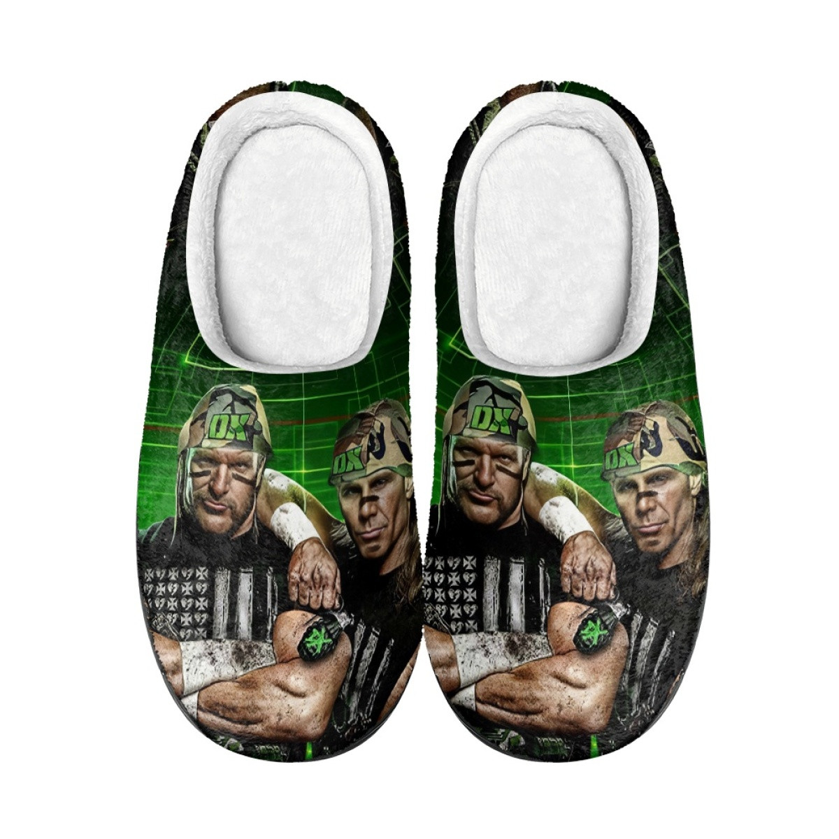 WWE Slippers - WWE DX Army Triple X And Shawn Michaels Standing On Green Background