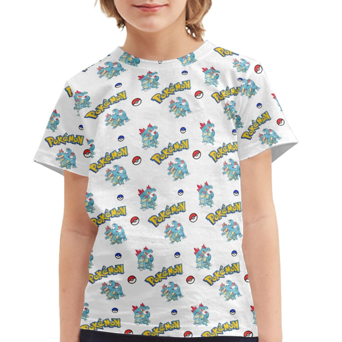 Pokemon Tee Shirt T-Shirt Short Sleeve - Totodile Croconaw Feraligatr Evolution Cartoon Art Series