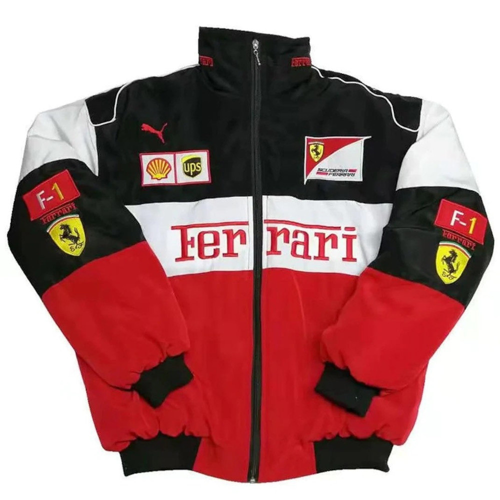 Formula 1 Ferrari Jacket - Retro Embroidery Jacket Red Black