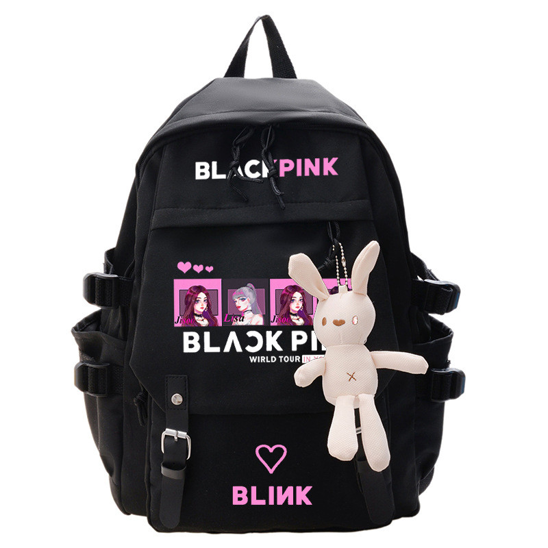 Black Pink Blink Logo Backpack Rucksack Black