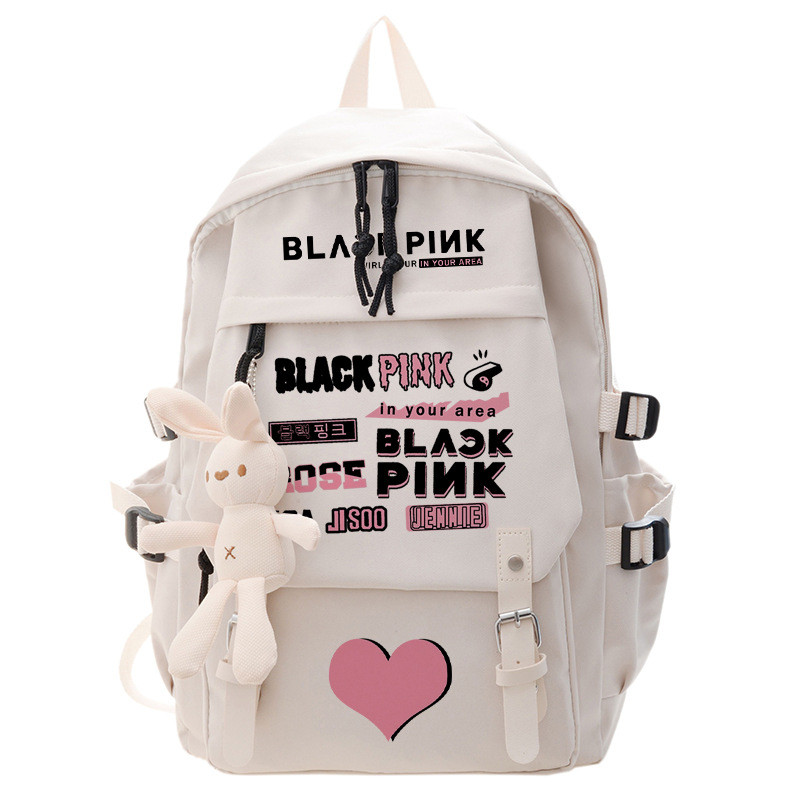 Black Pink Name Backpack Rucksack White