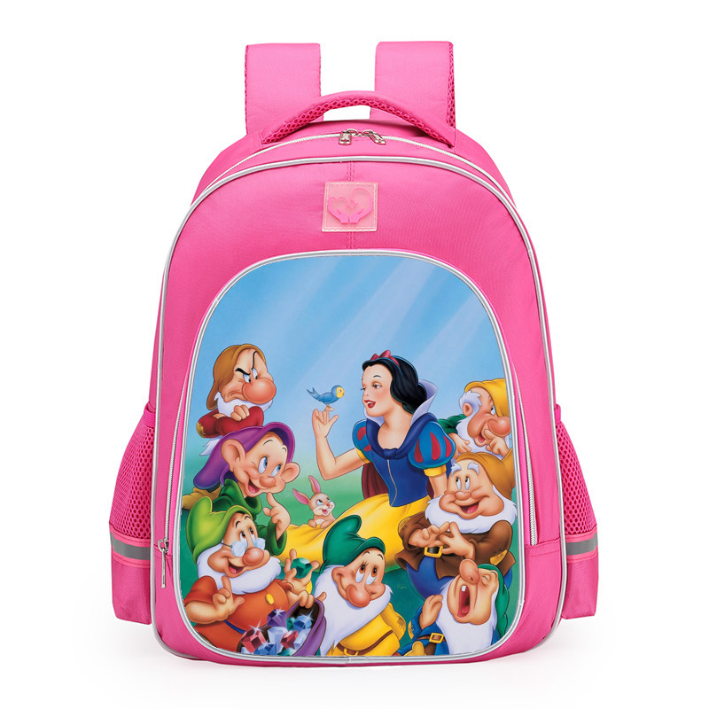 Disney Snow White And Seven Dwarfs School Backpack. Snow White is a friend of all forest creatures, and this mini backpack illustrates that. It features a painted-style forest scene of Snow White and a bluebird, with a zippered pouch and cute bird charm.