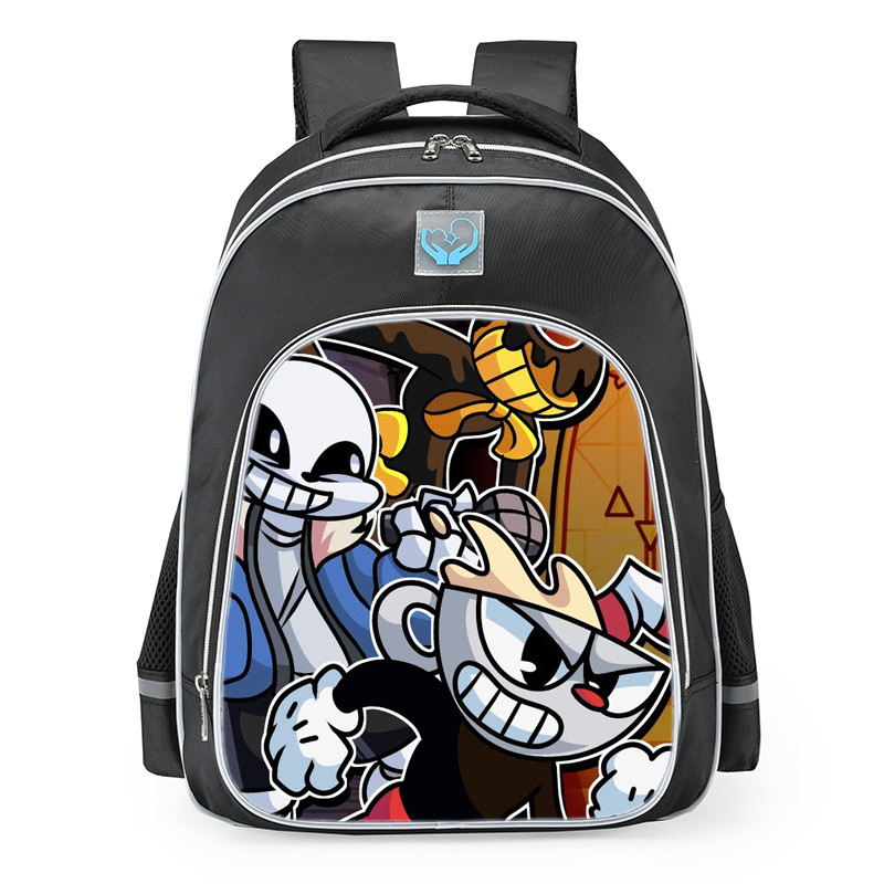 Friday Night Funkin Indie Cross Cuphead Sans Ink Bendy School Backpack