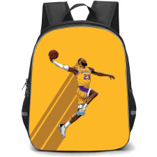 NBA Lebron James Backpack StudentPack - Lebron James Los Angeles Lakers 23 Dunking Illustration Art On Yellow Background