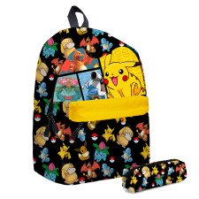 Pokemon Multi Character Black Backpack with Pencil Case