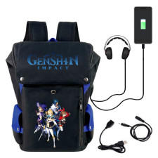 Genshin Impact Mona Jean Kaeya Amber Backpack With USB Charger