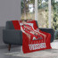 Leandro Trossard Blanket Throw - Leandro Trossard Arsenal F.C. Dribbling On Red Graphic Art Poster