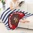 Lines Friends Brown Blanket Throw - Brown Burger Logo On Blue and White Stripes Straight Border Background